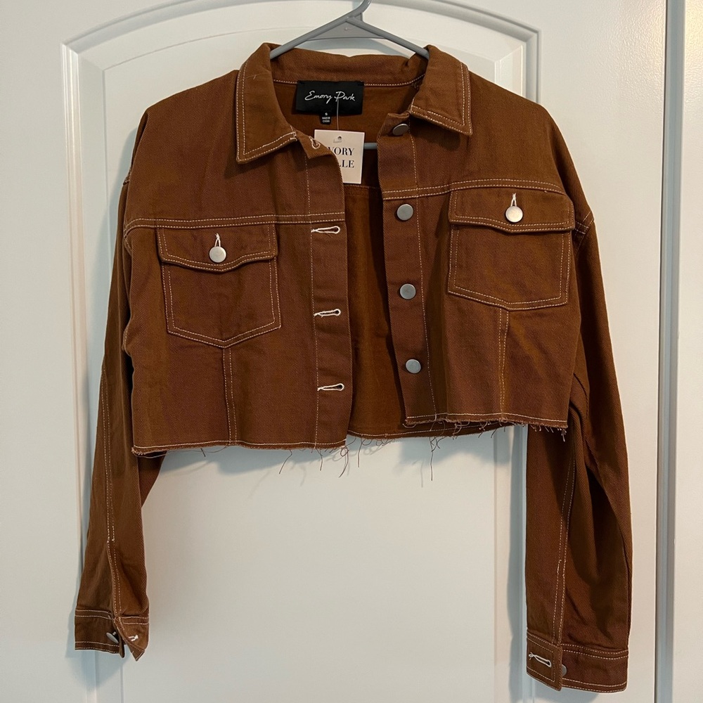 NWT Brown Cropped Jacket w/ Frayed Hem